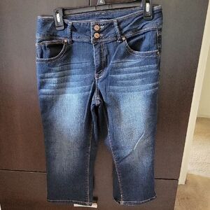 1822 Denim Jeans Womens Size 12 Blue Stretch Dark Wash Double Button Capri